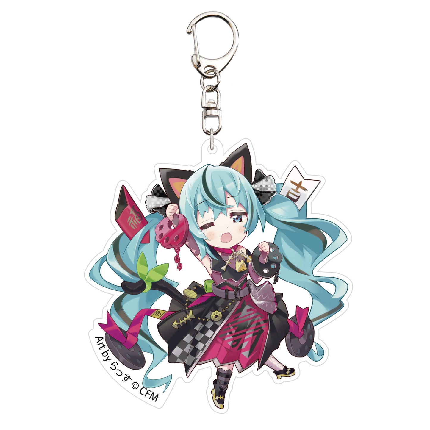 Hatsune Miku x Maneki-neko Acrylic Key Chain Art by Rassu - Black Cat